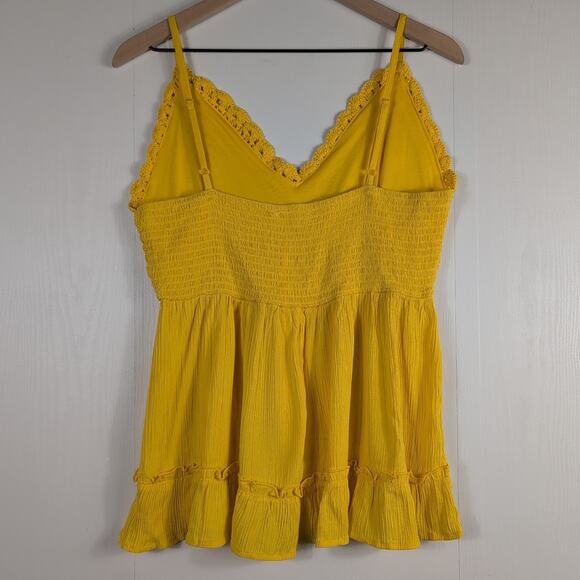Blush Womens L Yellow Crochet Peplum Cami Boho Ruffle Hem Y2K Festival Top - Picture 3 of 9